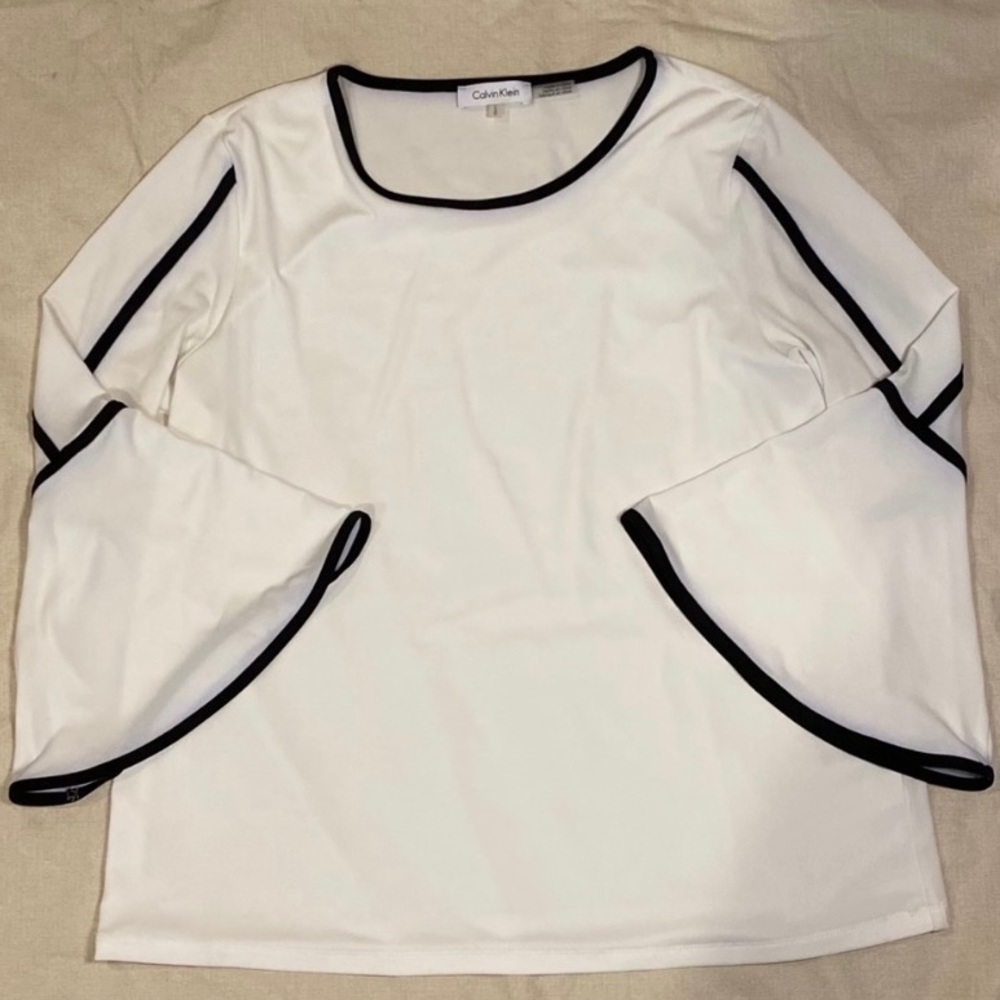 Calvin Klein Black/White Blouse Sz Large NWOT